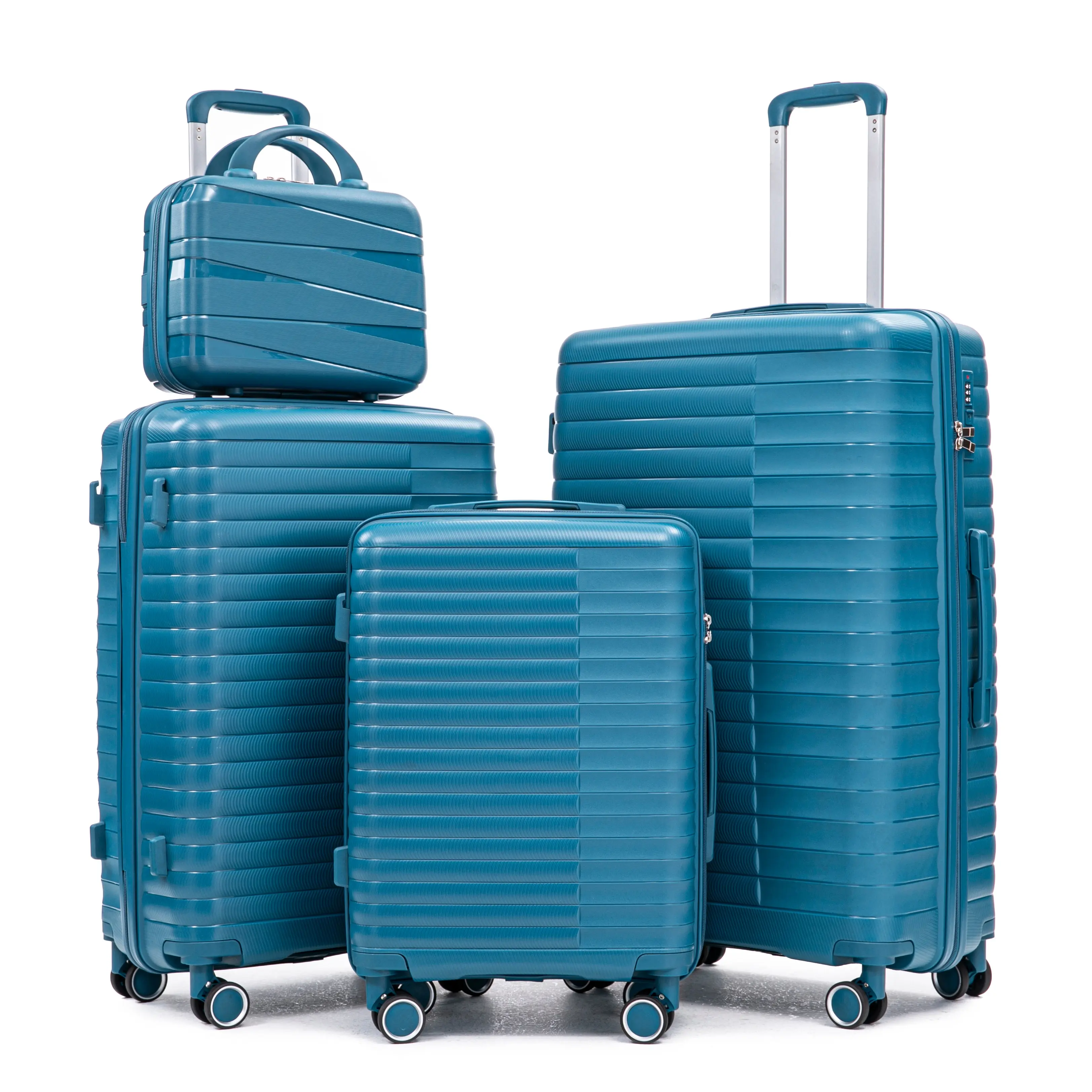 Women's ARCH 4-Piece Polypropylene Lightweight Rolling Luggage Set, Multi-Size 14/20/24/28-Inch (20-Inch Carry-On), 4 Wheels 360 Rotation, Cosmetic Case, Iron Pull Rod, Password Lock, Durable Blue Travel Gear, Spinner Wheels