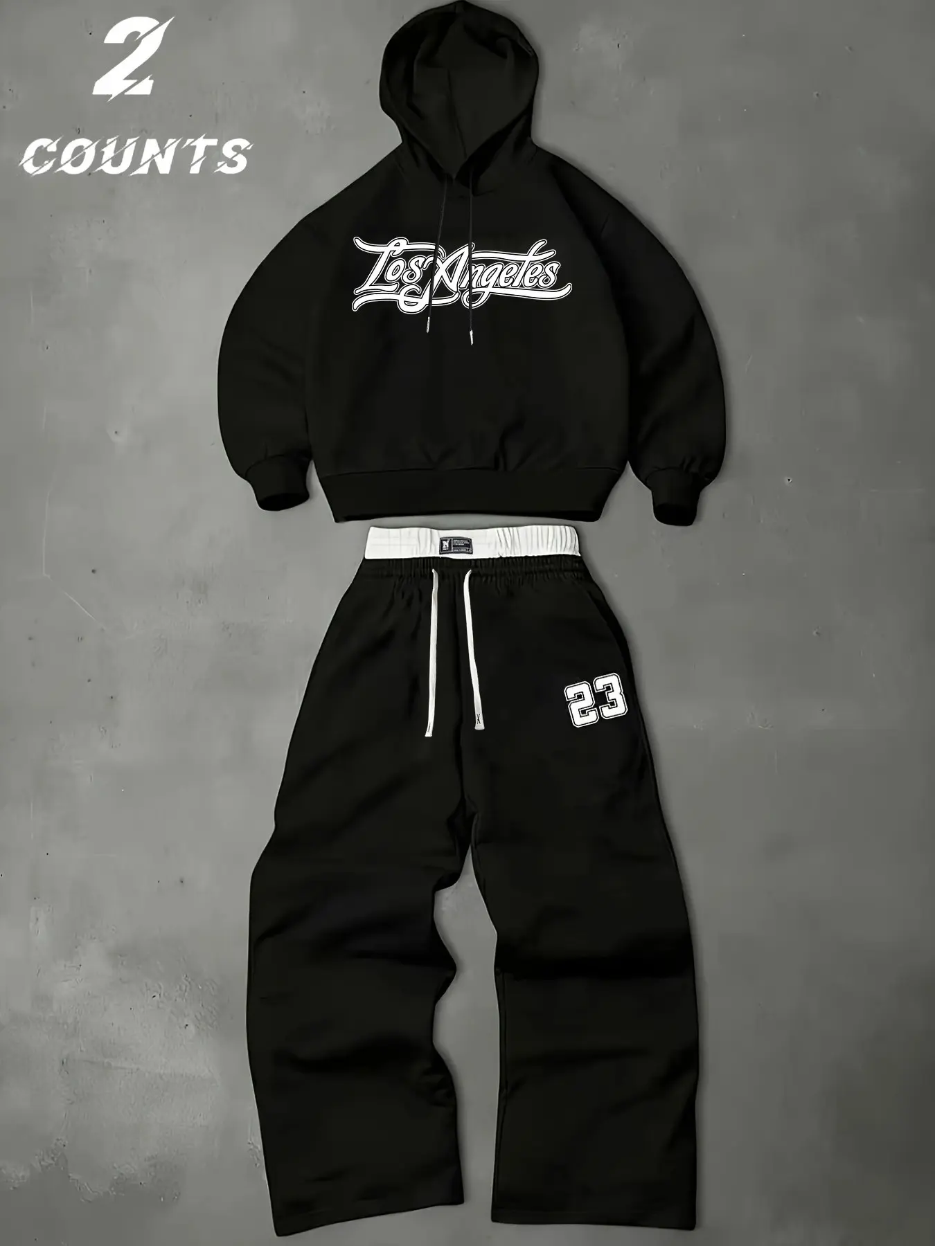Baggy Sweatpants Set with Number 23 Print and Fleece Matching Hoodie | Comfy Two-Piece Lounge Set for Airport Look, Gym & Back to School Aesthetic Clothing