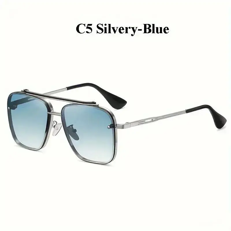 Men’s Square Aviator Sunglasses, Modern Metal Double-Bridge Frame, Gradient Polarized UV400 Protection Lenses, Fashion Shades for Driving & Outdoor Activities