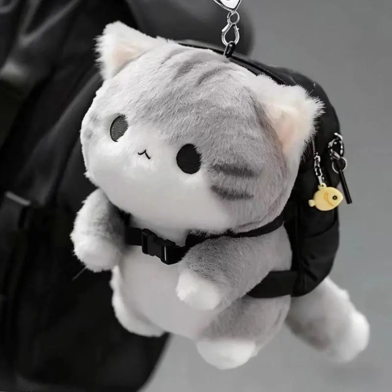 Minimalist Gray Fully Stuffed Kitty Face Plush Stuffed Animal Keychain - Anti-Shedding Stitch, Cloud-Soft Plush Nylon, Healing Bag Charm for Backpacks, Cute Gift Idea, Minimalist Kawaii