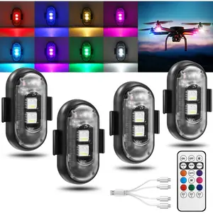 4PCS Wireless LED Strobe Lights with Remote Control, 8 Colors Rechargeable Waterproof LED Lights for Car Motorcycle Bike Drone Aircraft, Halloween Emergency Warning