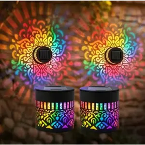 2 Pack 2026 Upgraded Color-Changing Solar Mandala Lights – Outdoor Mandala Projection Wall Lights with Auto ON/OFF, Waterproof Decorative Garden Wall Lamps for Patio, Backyard, Fence & Yard - Amazon.com