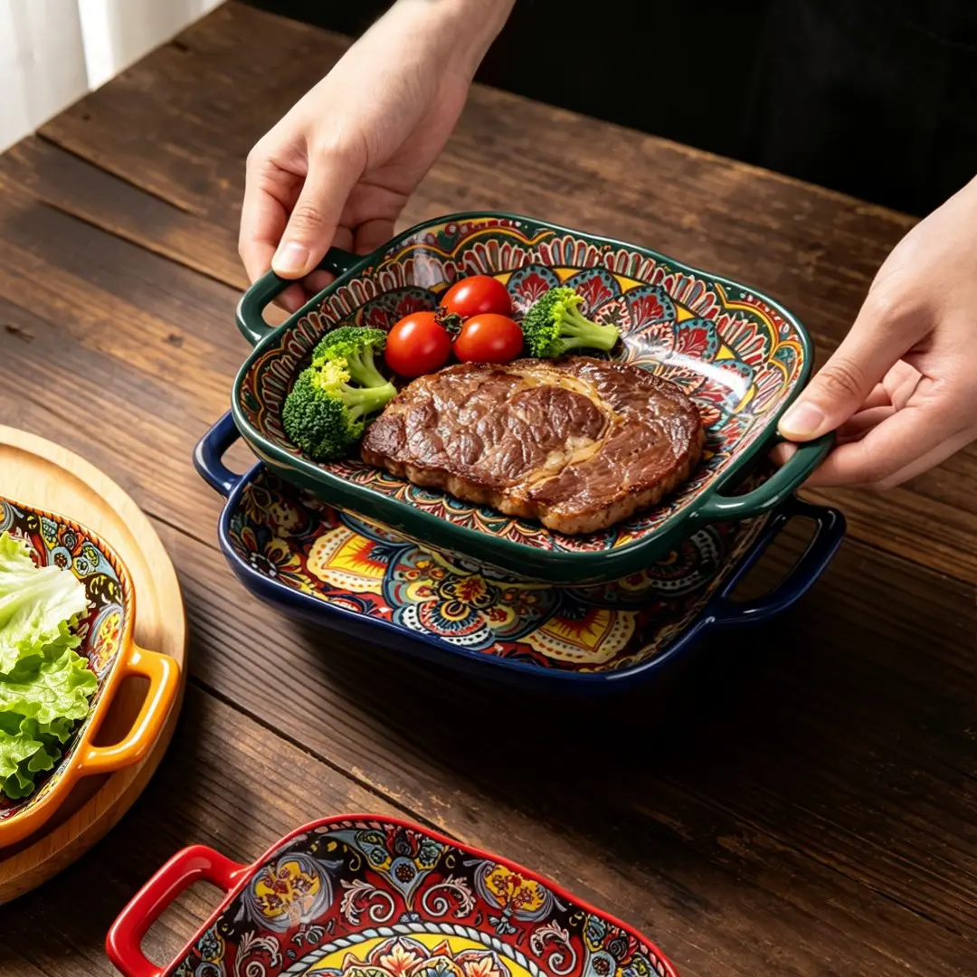 2-Piece Ceramic Dinner Plates, Decorative Plates, Ideal for Chicken Wings, Grilled Fish, Steaks, Microwave Safe, Dishwasher Safe, Perfect for Home Kitchen, Restaurants, Parties