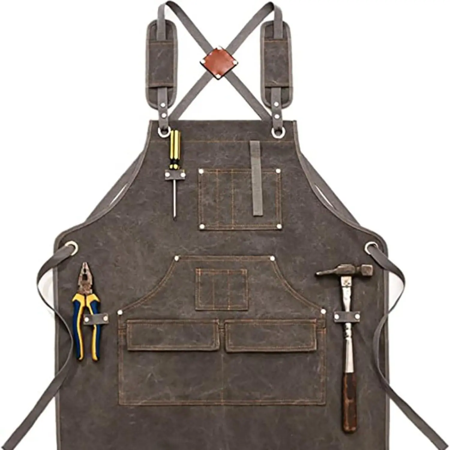 Apron with Pockets,Heavy‑Duty Thick Canvas,Electrician & Gardening Tool Apron,Adjustable Cross‑Back Straps,Unisex