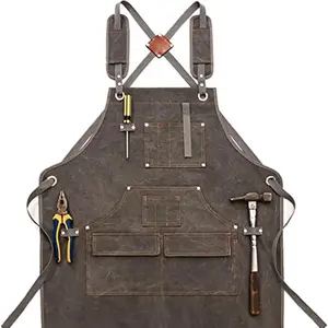 Apron with Pockets,Heavy‑Duty Thick Canvas,Electrician & Gardening Tool Apron,Adjustable Cross‑Back Straps,Unisex
