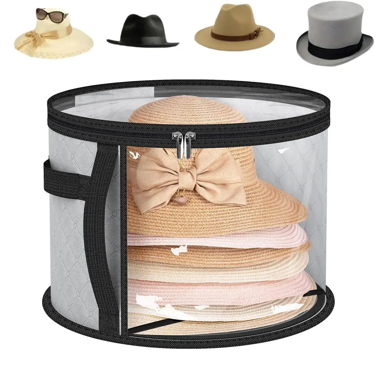 Oversized Clear Hat Storage Case with Carry Handles Holds 7 Caps Wide Brim Cowboy Hat Closet Organizer