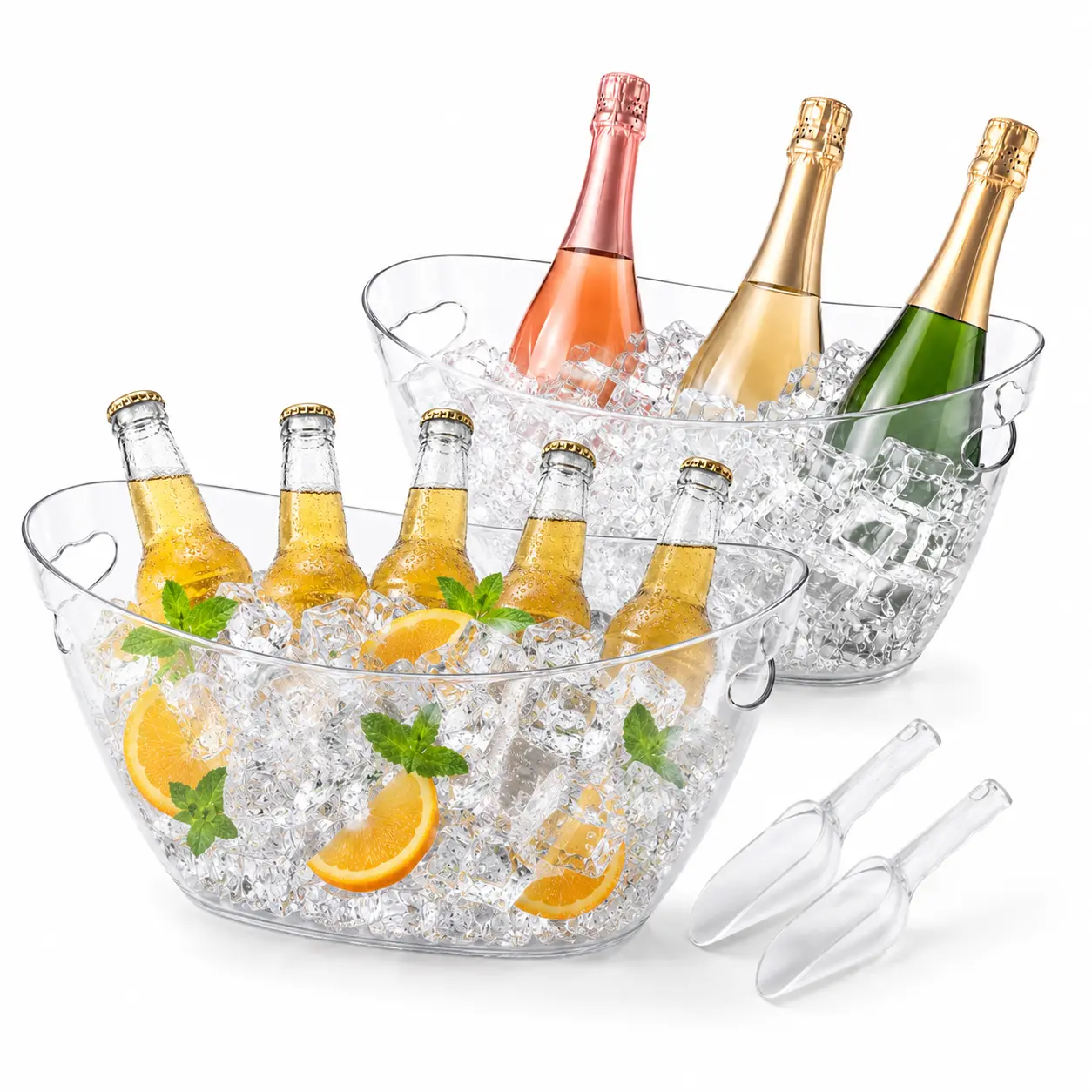 2 Pack 5.5L Ice Buckets for Parties,Thicked, with 2 Scoops| Crystal Clear Champagne Bucket ,Sturdy &durable Beverage Tub, Acrylic Drink Buckets Perfect for Mimosa Bars, Parties & BBQs