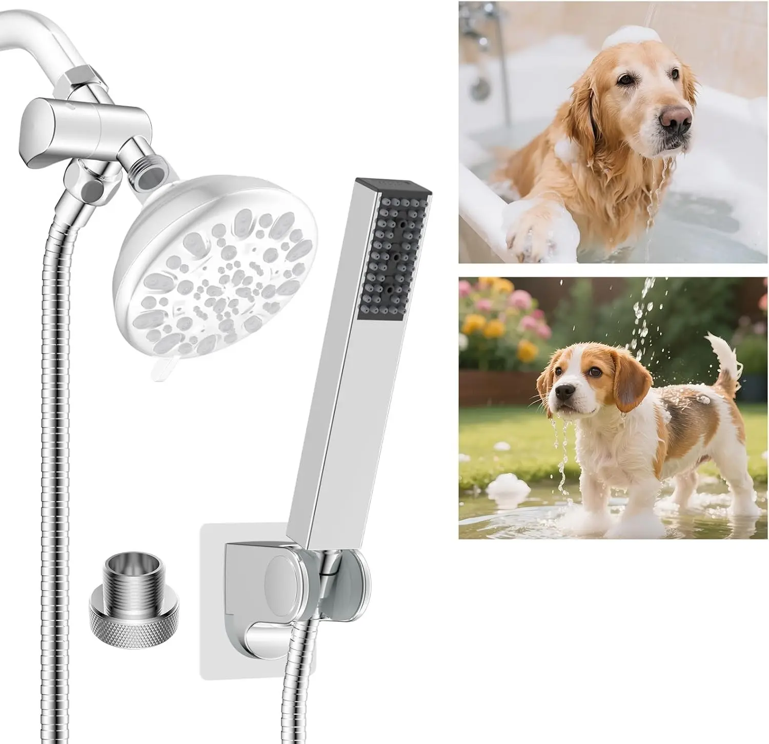 cUPC Certified All Metal Dog Sprayer Attachment Set, Stainless Steel Pet Shower Sprayer for Dog Washing & Bathing, 4 Sprays Handheld with Pause Mode, Brass Shower Arm Diverter &119" Hose