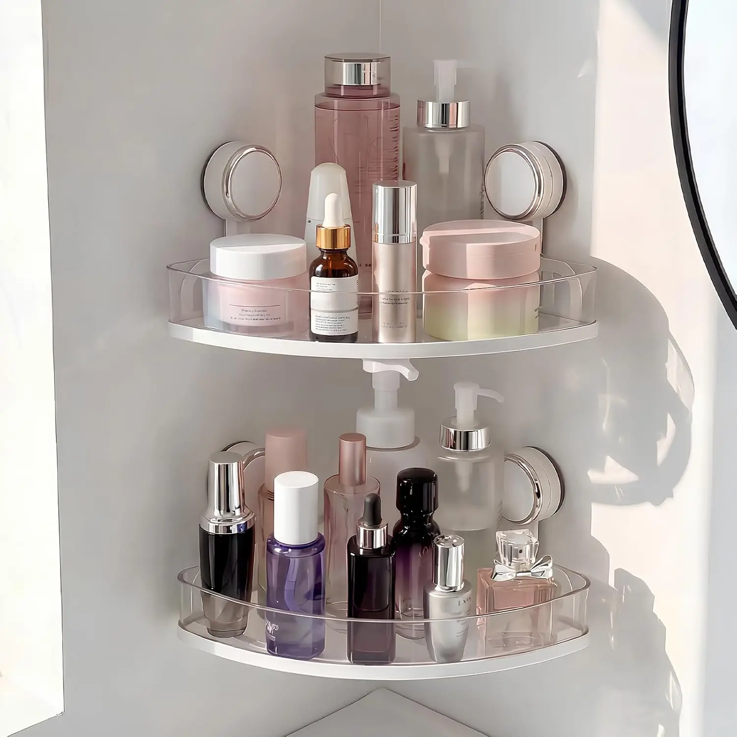 Suction Cup Corner Shower Caddy, Bathroom Storage 1 Pack |   Powerful Suction Shelf, Waterproof & Rustproof Shelves, Corner Organizer, No-Drilling Removable