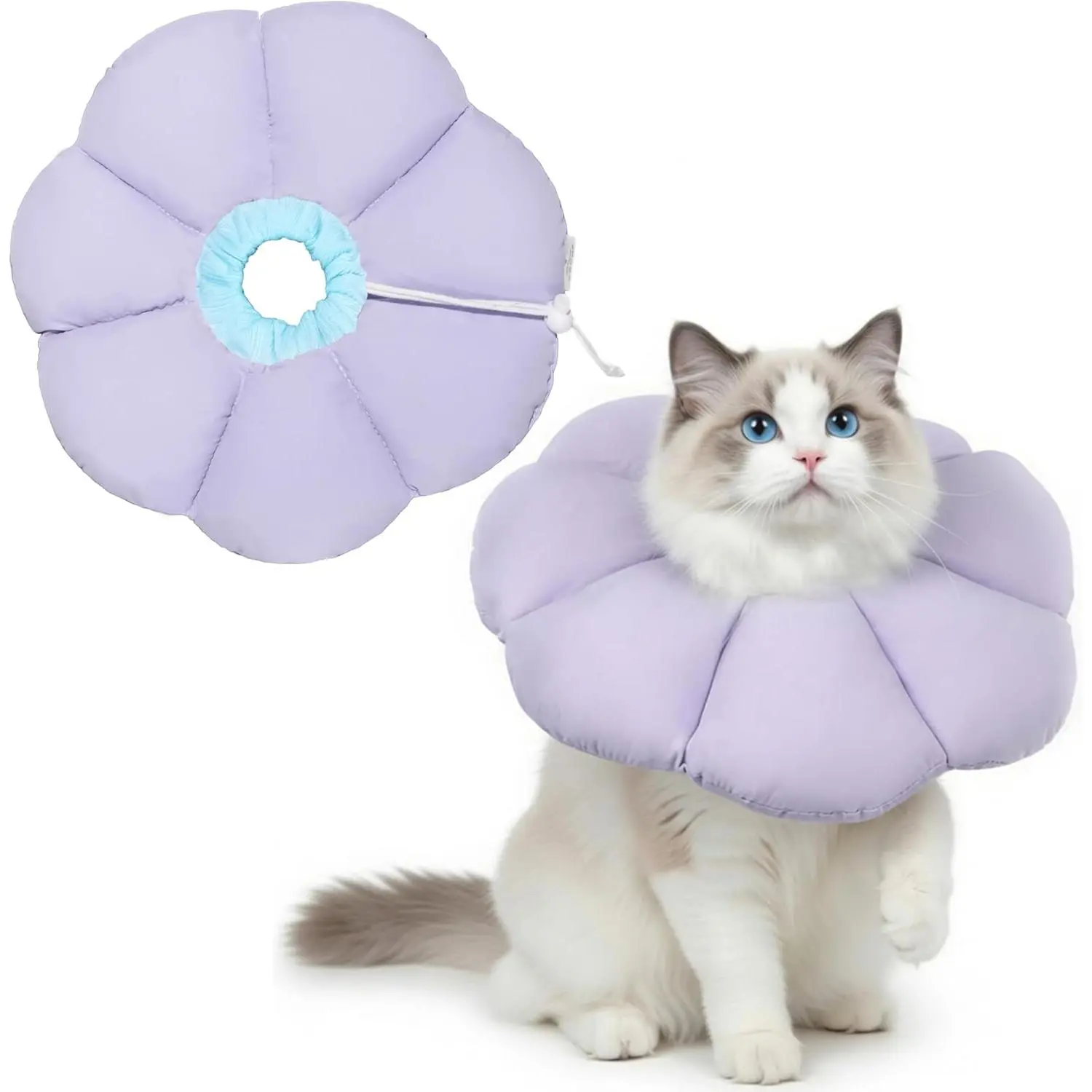 Soft Cat Cone Collar After Surgery, Cat Recovery Collar to Stop Licking Wounds, Adjustable Elizabethan E-Collar for Cats Waterproof Donut Collar for Wound Healing (Purple, Medium)