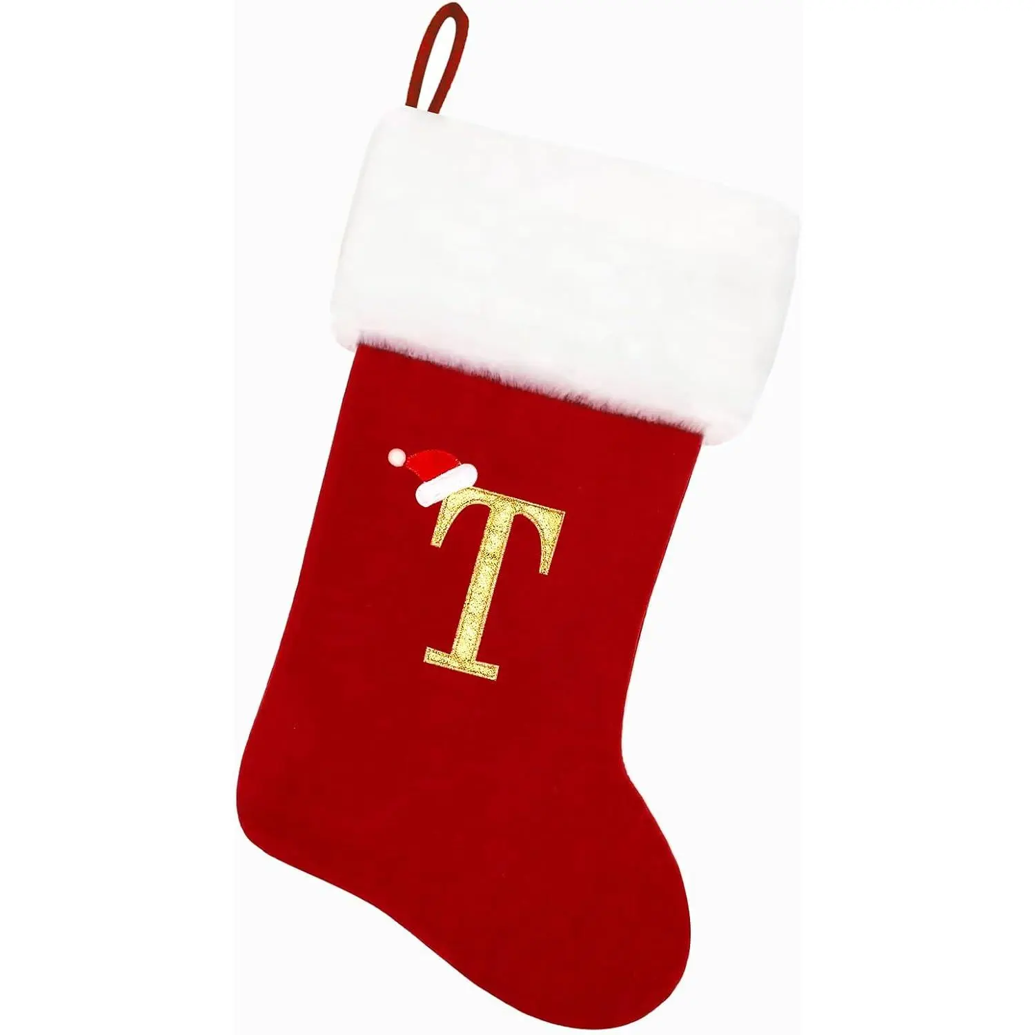 20-Inch Red Velvet Christmas Stockings with White Super-Soft Plush Cuffs, Personalized Embroidered Monogram Letter Ornaments for Family Holiday Tree & Fireplace Decor