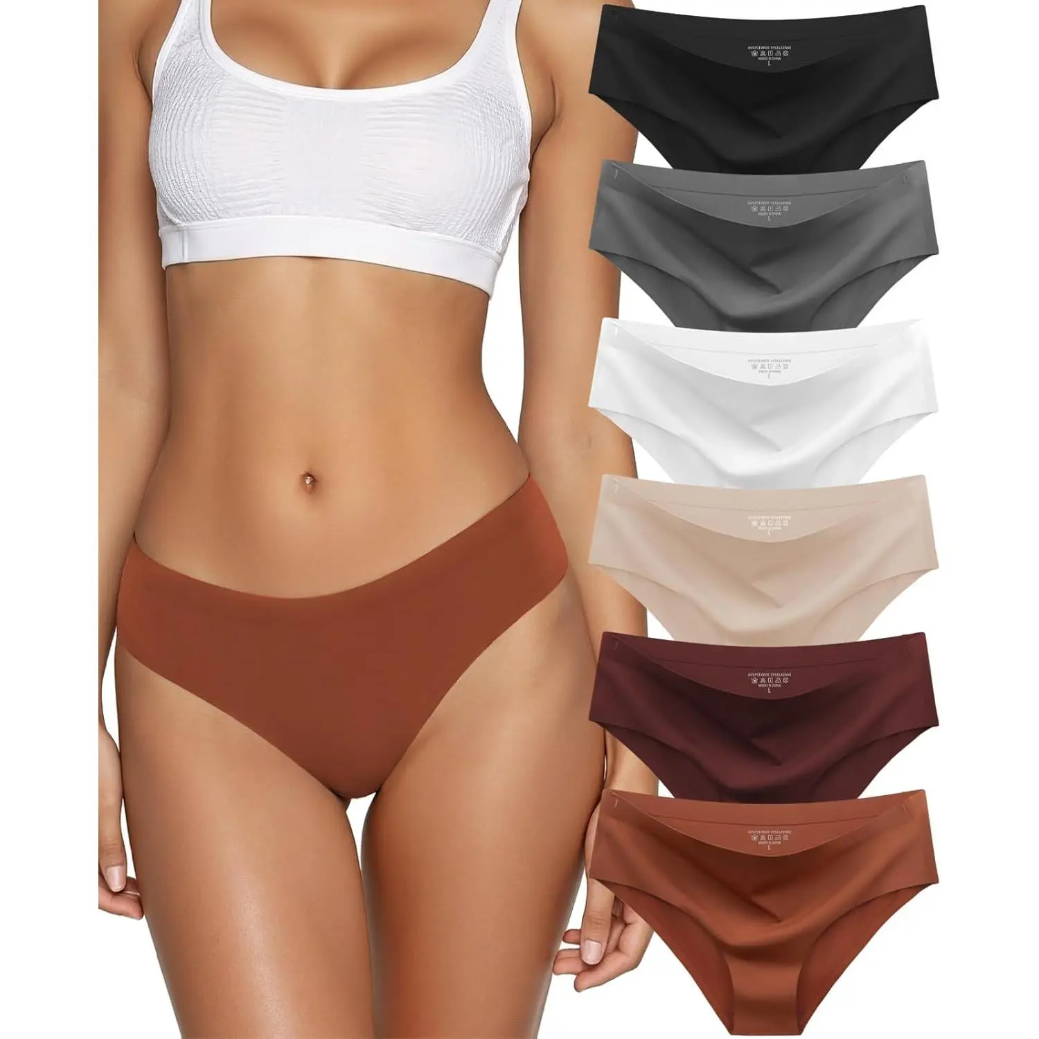Women's 6-Pack Seamless Minimalist Solid Low-Rise Hipster Panties for Women - Pull-On Knitting Normal Type, No-Show, Invisible, Soft Comfy Stretch Elastane, Breathable, All-Day Support, Polyamide Underwear (New Year), Underwear For Women