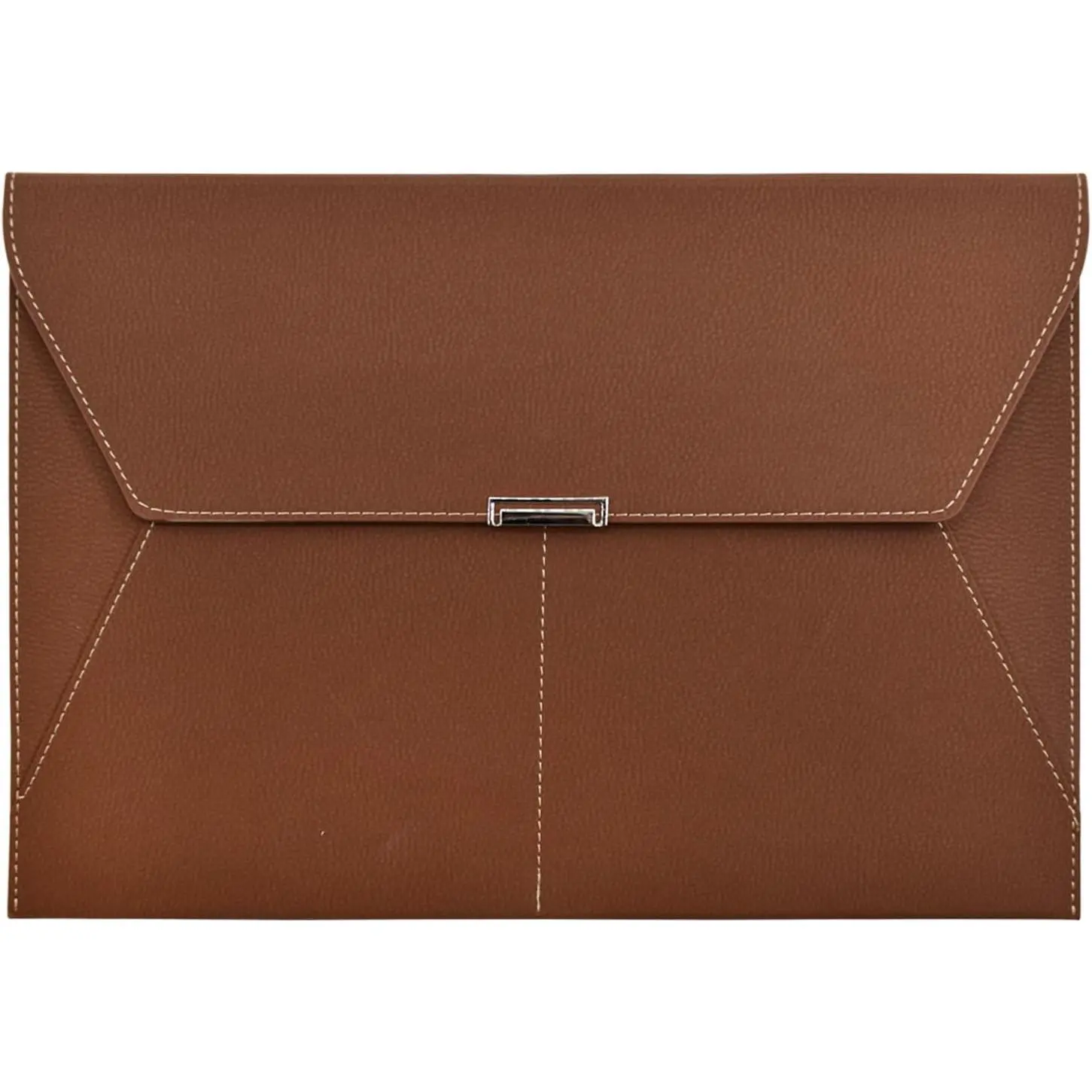 Waterproof Leather File Folder Document Organizer Portfolio with 3 Pockets, Magnetic Snap Closure for A4 Letter Size Paper - Brown