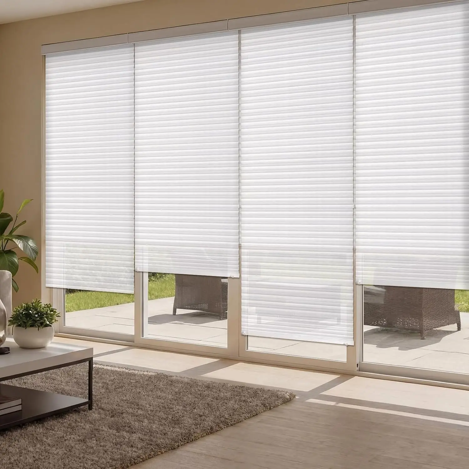 4 Pcs Cut-to-Size Temporary Blackout Blinds for Indoor Windows, Adhesive Mount Light Filter Fabric Paper Pleated Shades, No-Tools Installation for French/Sliding Doors, White (35x110 in)