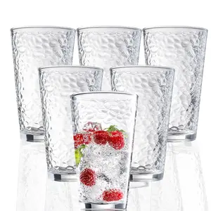 6-Piece Hammered Glass Cup Set, Transparent Thick Bottom, Stackable, Dishwasher Safe, Freezer Friendly, BPA-Free, Eco-Friendly Packaging