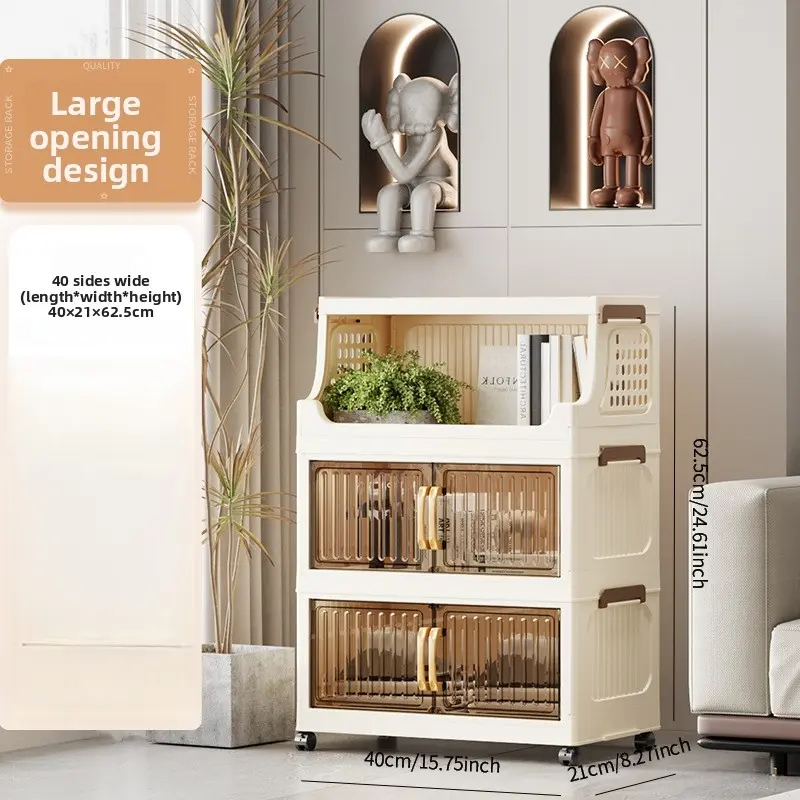 Home Living Room Bedroom Multi-layer Mobile Snack Locker Storage Folding Shelf