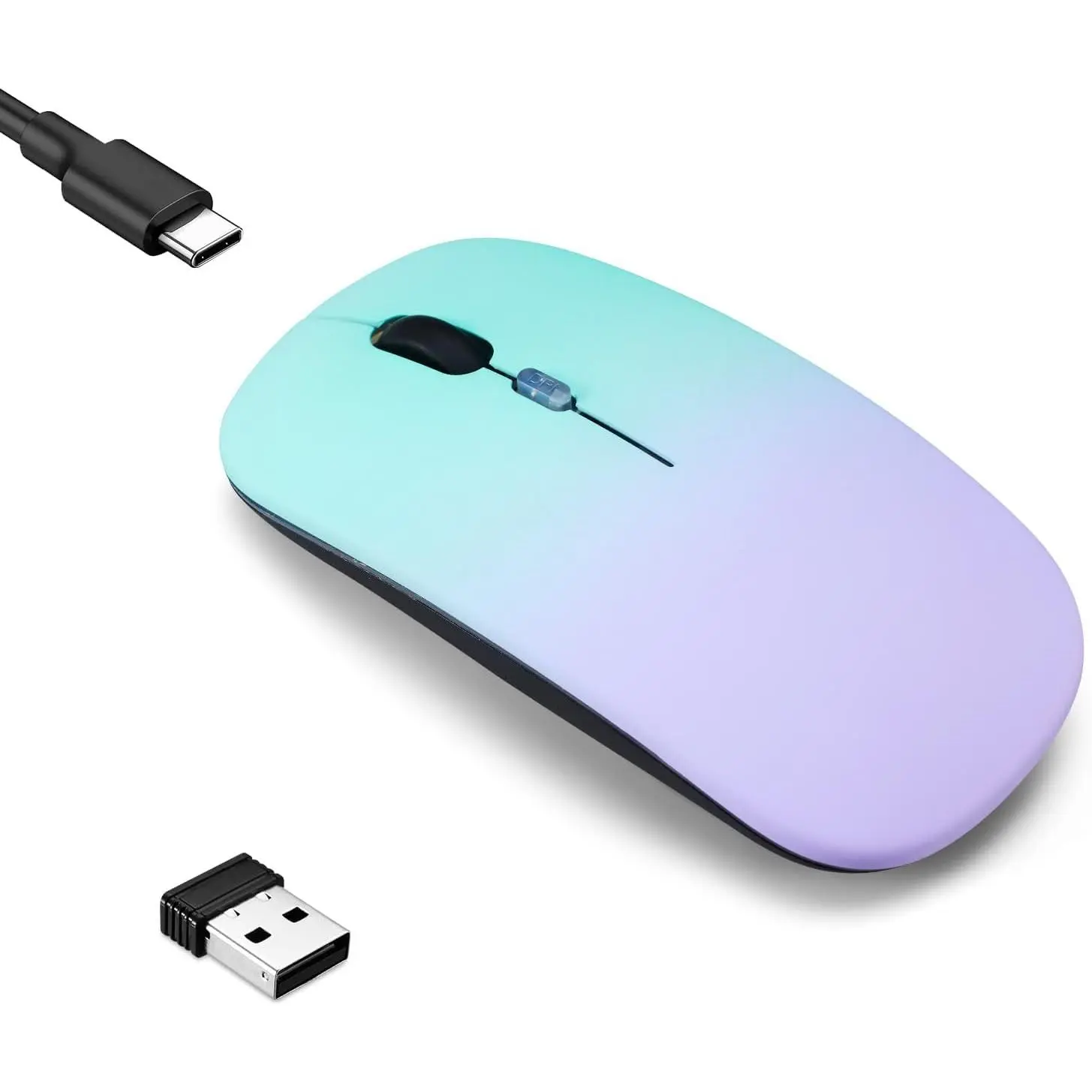 Rechargeable Silent Slim LED Wireless Mouse with BT5.2+USB Receiver, Multi-Device Compatibility, RGB Lighting, Sleep Wakeup Function, Portable for Laptop/Desktop/Ipad Tablet, Random Colors Option (Green)
