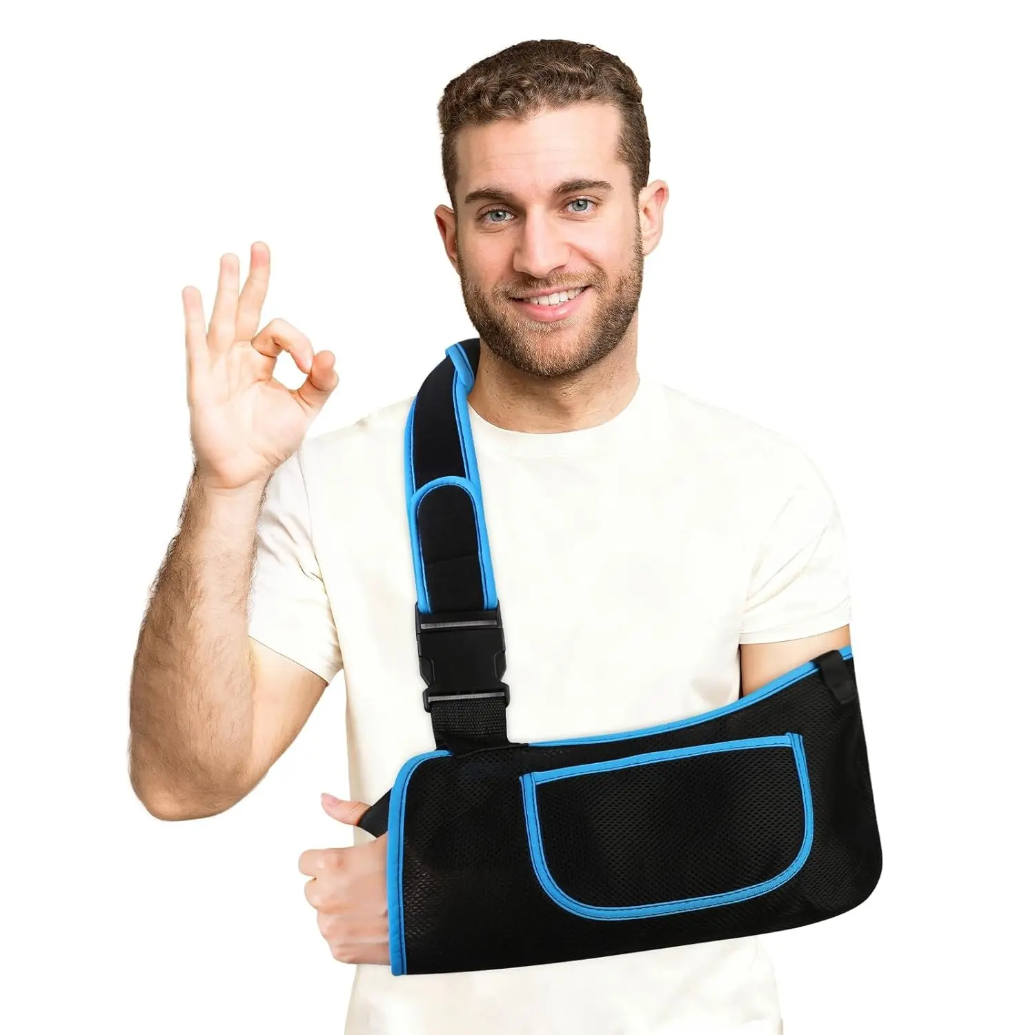 Breathable Adjustable Arm Support Sling for Men & Women Shoulder Immobilizer Arm Sling for Rotator Cuff & Elbow Injuries Fracture Recovery