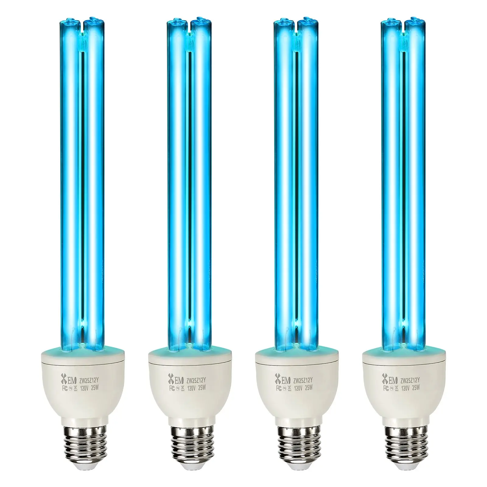 VEVOR 4-Pack 25W Power UVC Disinfection UV Light Bulbs, Ozone Emitting, 253.7 nm+185 nm Wavelength, E27 Universal Base, for 400 Sqft Indoor Living Spaces, Offices
