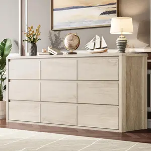 Garvee 9 Drawer Wide Modern Wood Dresser for Bedroom, Living Room, Hallway, and Entryway - Handle-Free Large Storage Chest of Drawers Organizer