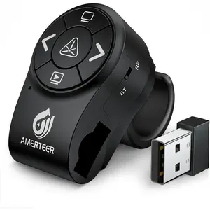Presentation clicker for PowerPoint presentations, RF 2.4GHz Finger Ring Remote, PPT Slides Rechargeable