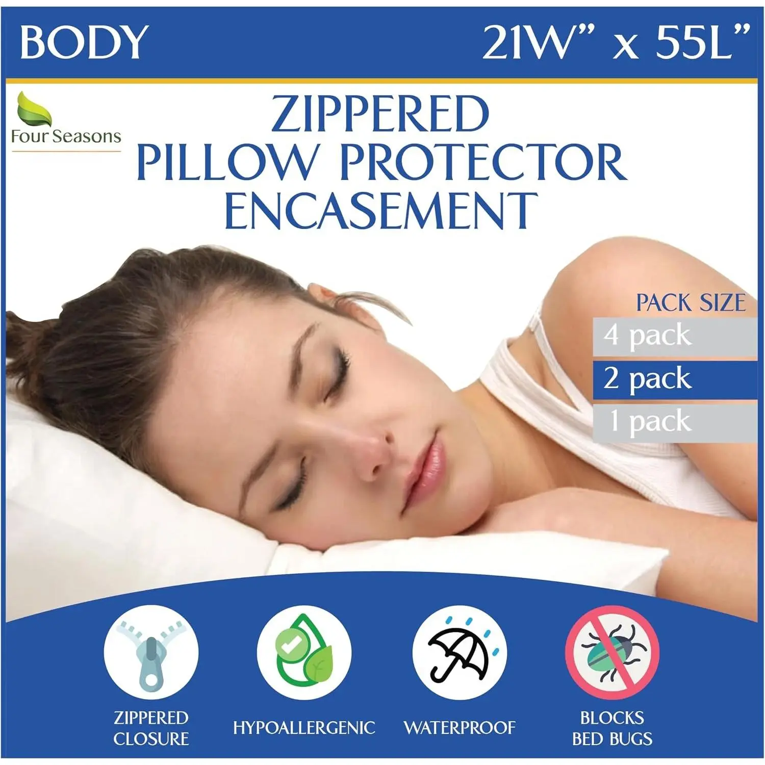 Size Pillow Protectors [2 Pack] – Allergy Pillow Cover   Dust Allergen Proof Zippered Encasement