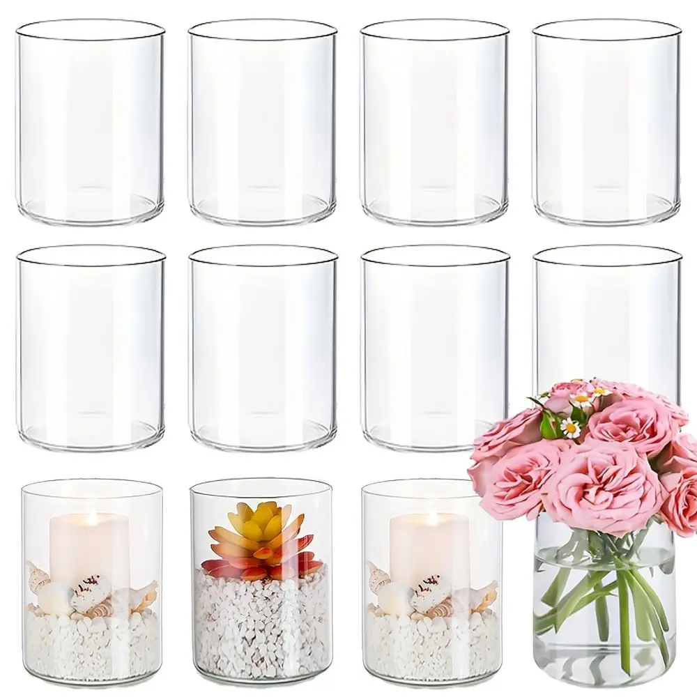 6-Piece Transparent Cylinder Glass Candle Holder Set, Round Glass Vase, Wedding Centerpiece, Rustic Home Decor, Formal Dinner, Party Event, Candle Holder Centerpieces, Home Decoration
