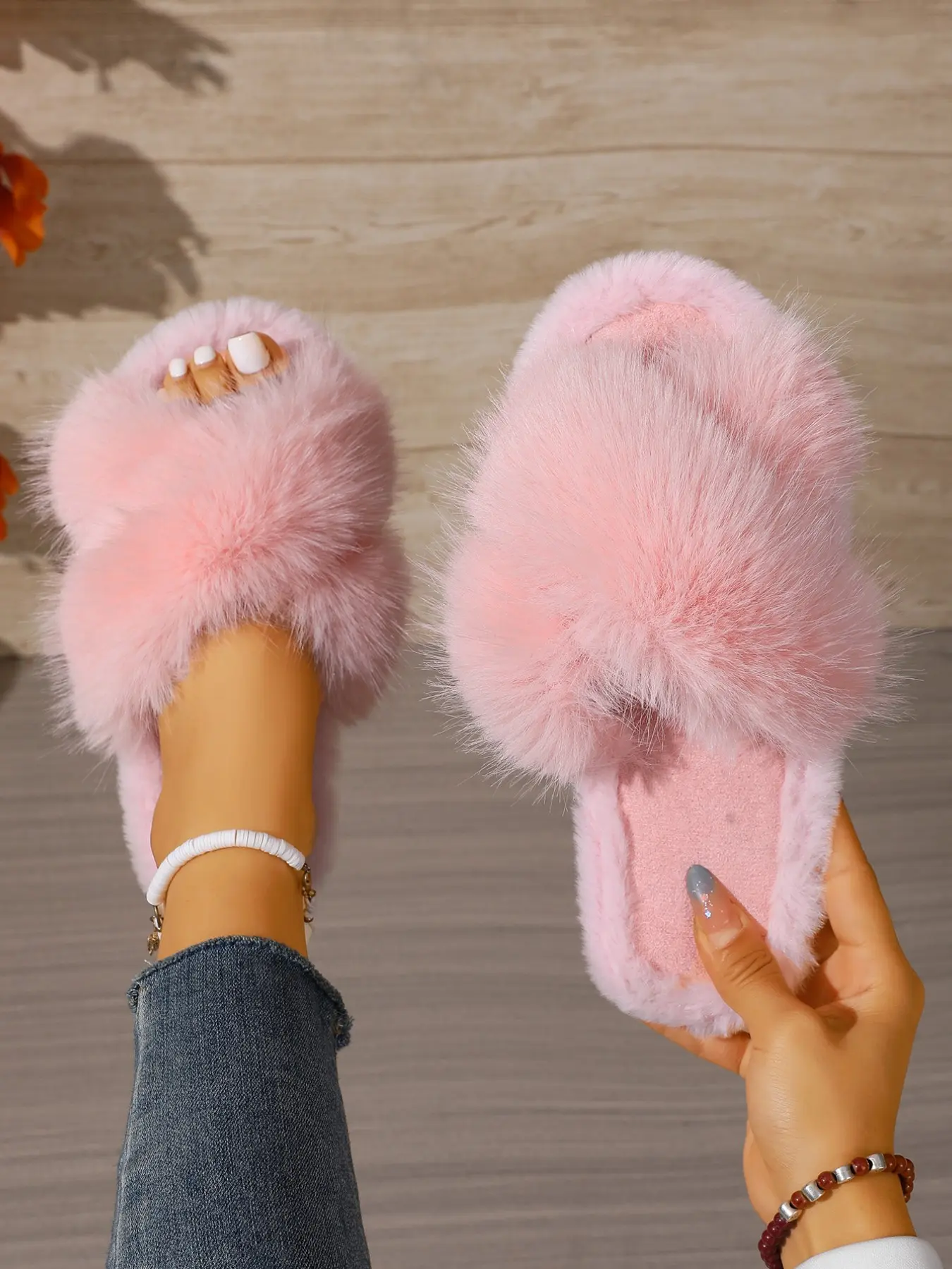 2026 Plush Long Hair Slippers, Wide Sole Design, Soft Shock Absorption, Multi-Color Options, Fall & Winter Home Wear Shoes