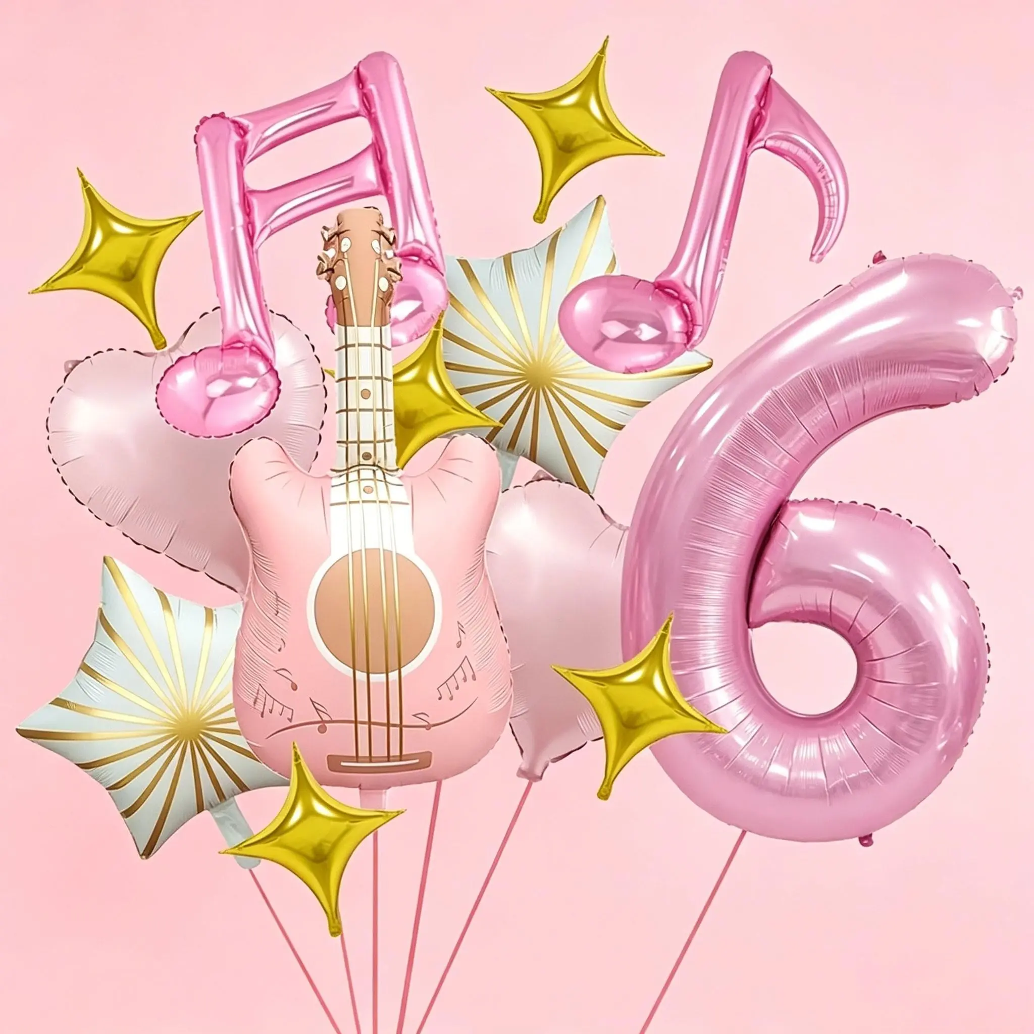 15-Piece Music Theme Balloon Set, 32-Inch Pearl Number Balloons, Guitar, Star, Note, Heart Shapes,Suitable for birthday decoration props, music-themed party decorations, music school vocal activities.Girl group-themed party decorations, music festival