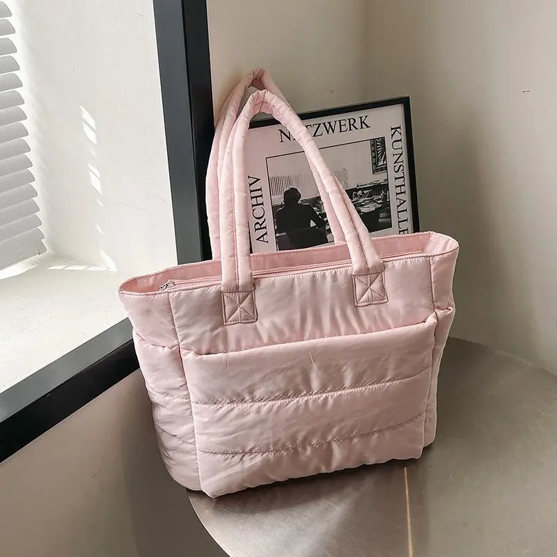 Minimalist Nylon Tote Bag for Women – Large Capacity Lightweight Shoulder Work Handbag, Multiple Compartments Travel & Commuter Purse