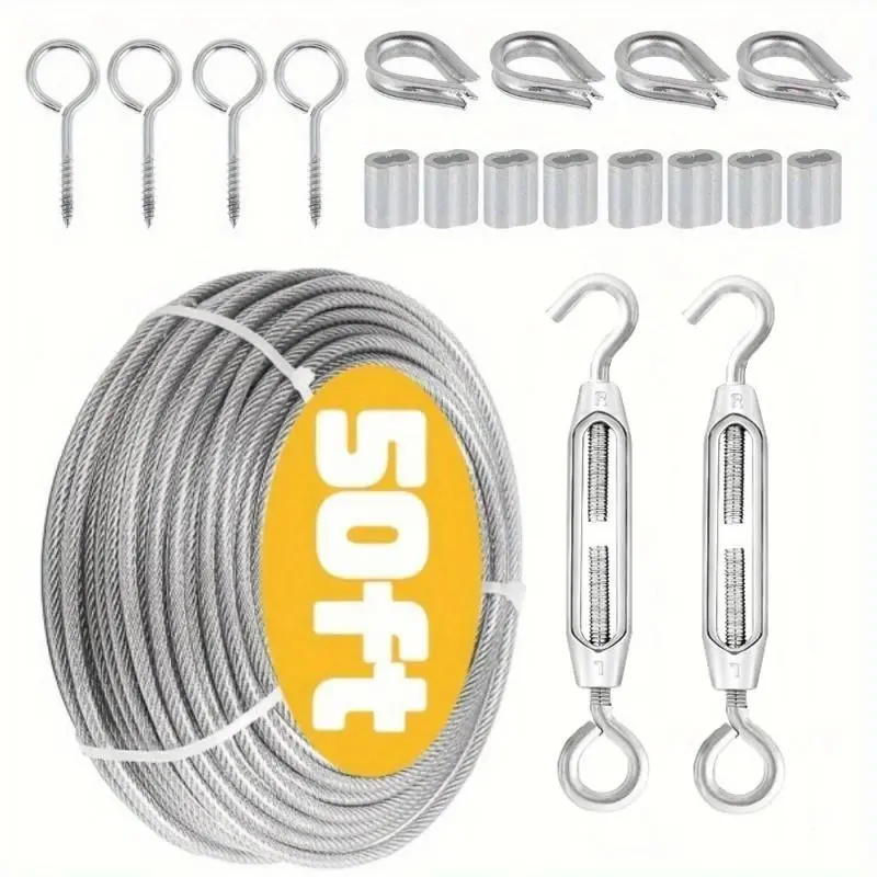 Stainless Steel Wire Rope Set, Heavy Duty, 1181.1 Inch Long, Ideal for Garden, Balcony Railing, Farm Fence & Tent Support, Outdoor Rope, Durable Coated Metal, Rigging Rope, Adjustable Hanging Ropes