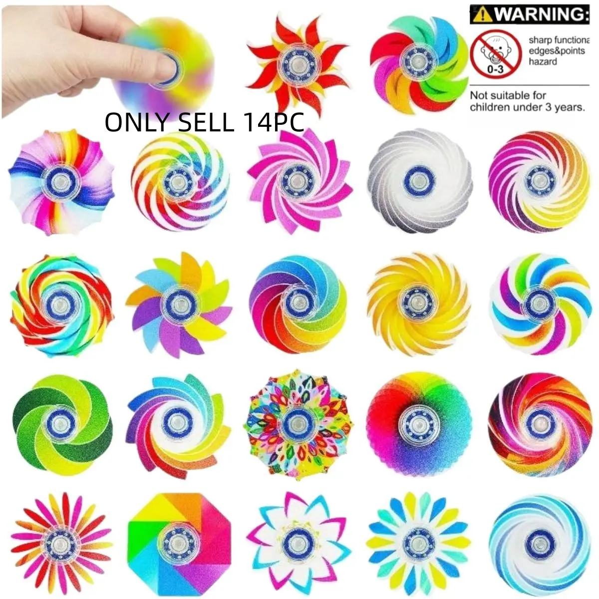 14-Piece Mini Colorful Fidget Spinner Toy Set, Calming Fidget Set, Anxiety Fidgets, Stress Relief Fidget, Durable Plastic Spinners for Kids Aged 6+, Classroom Prizes, Party Gifts