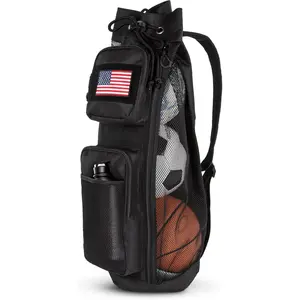 Heavy Duty Mesh Equipment Ball Bag w/Adjustable Padded Sling Shoulder Strap for Coach.Different Size Compartments.Perfect for Soccer Football Volleyball Basketball & Water Sports