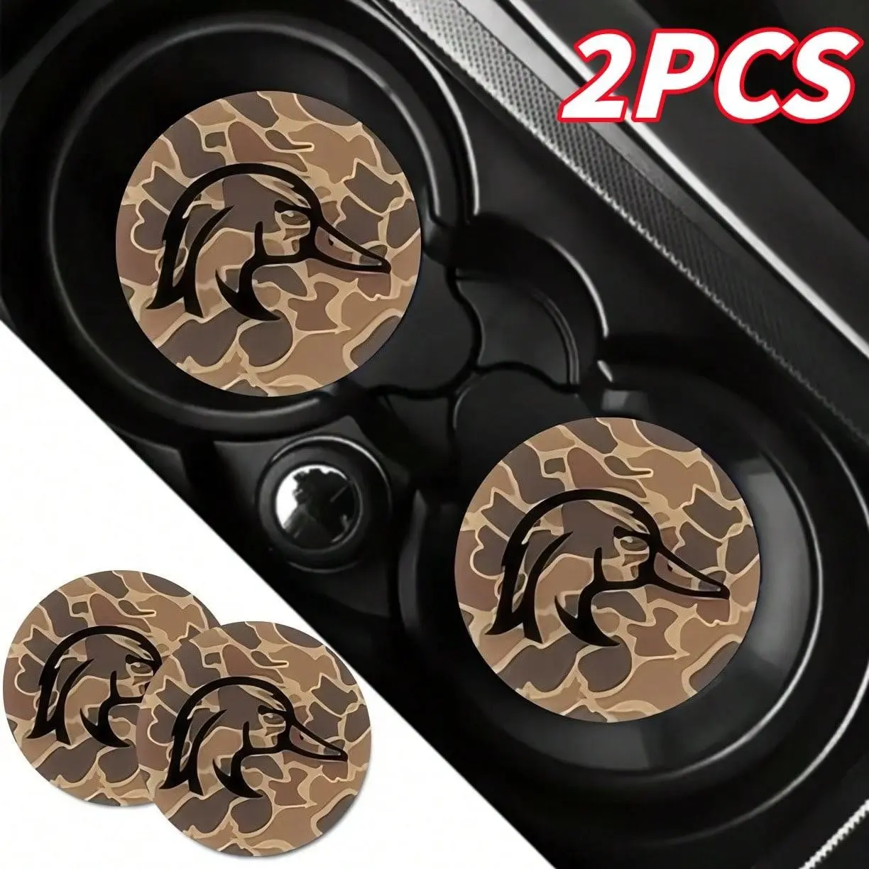 2 Pack Car Cup Holder Coaster, Brown Camouflage Duck Car Coaster, Car Interior Accessories, Car Interior Decorative, Suitable for Vehicle and Home Decoration-Ideal Gift