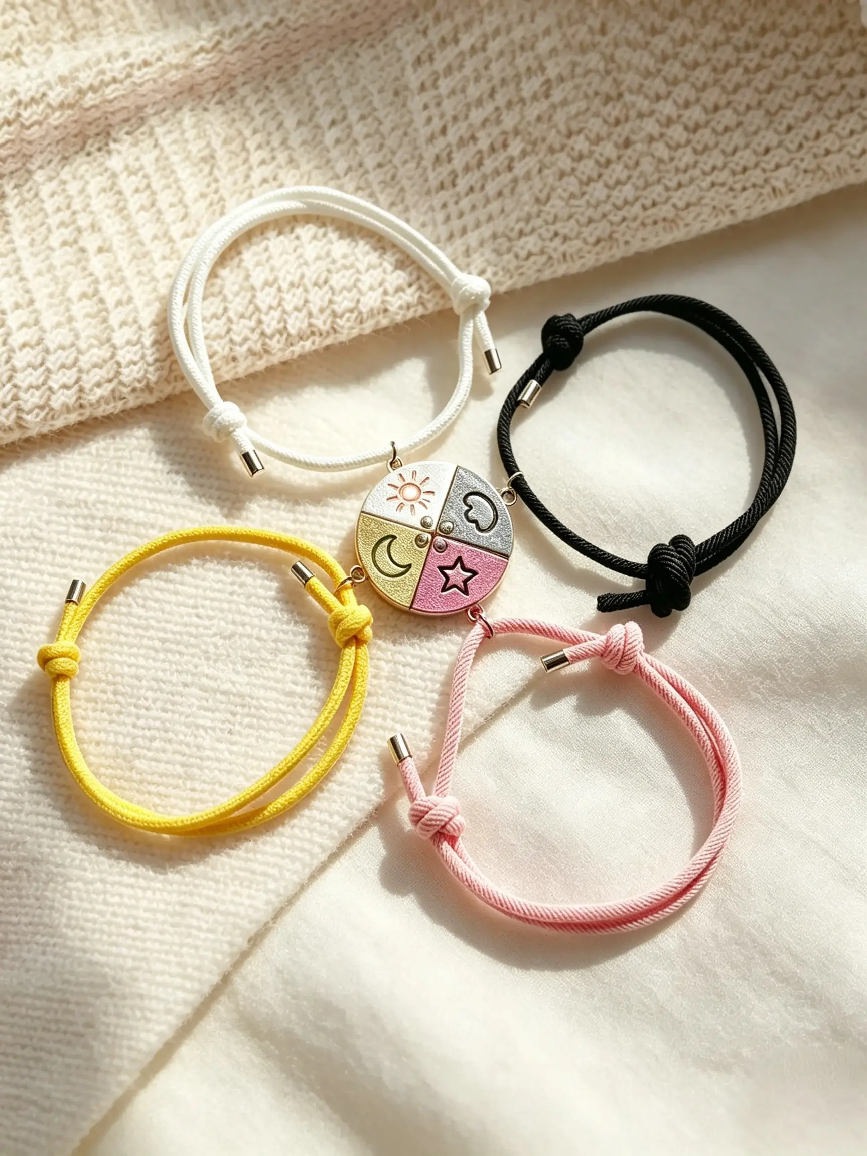 Adjustable Magnetic Bracelet Set, Bracelet Combination Set, 4-Piece Friendship Family Couple Jewelry, Colorful Puzzle Braided Rope, Valentine's Day Christmas Gift
