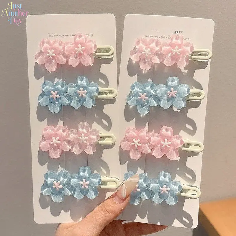 10Pcs Cute Jelly Sakura Hair Clips, Transparent Pink & Blue Flower Barrettes, Sweet Side Bangs Hair Pins for Kids, Girls & Women, Aesthetic Daily Hair Accessories