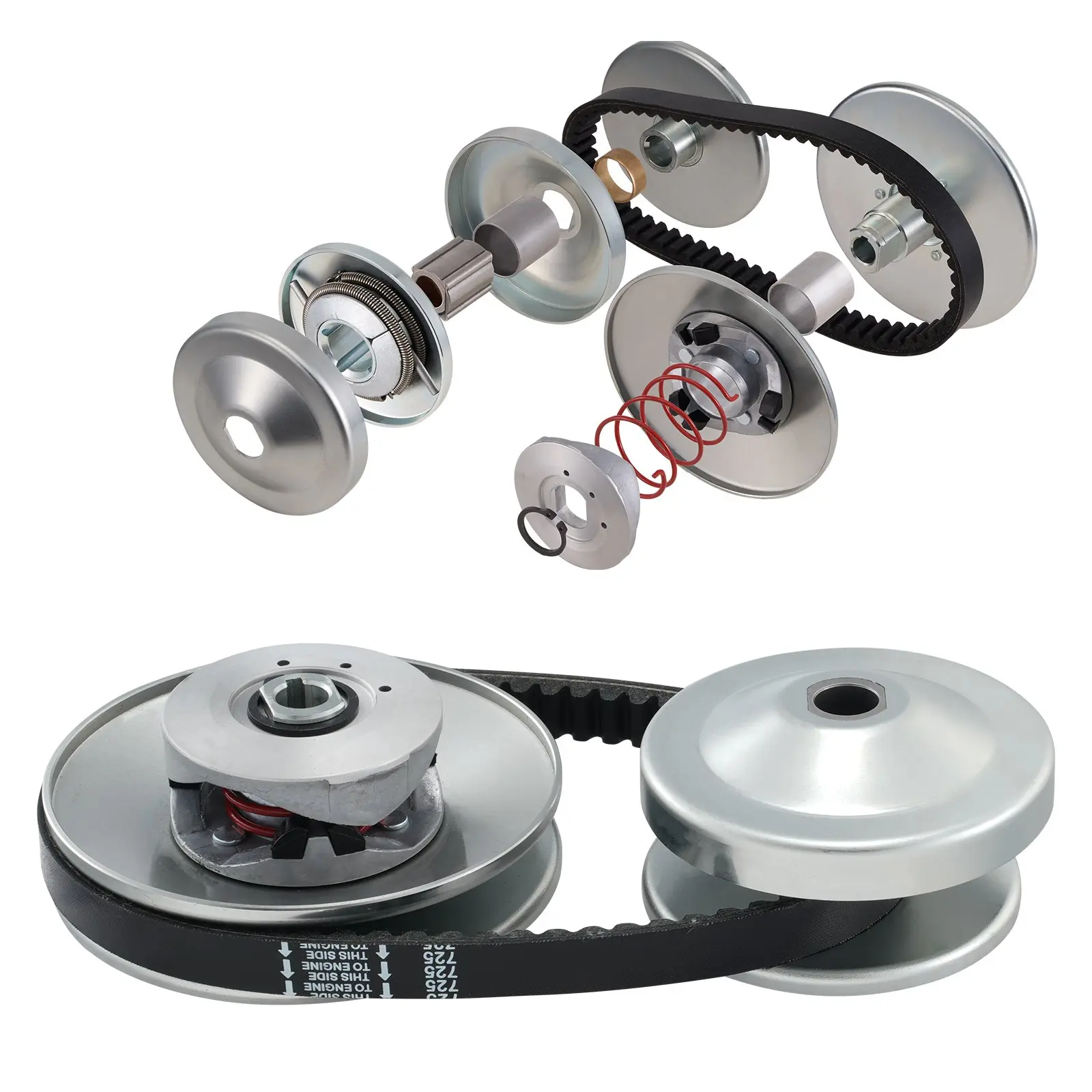 VEVOR Go-Kart Torque Converter Kit Pack, 3/4" Bore Go-Kart Clutch Kit, 30 Series Asymmetrical Iron & Alum. Pulley Set, Drive Belt & Manual Guide, for 2-8 HP Small Engines, Replaces Comet 219552, Manco 5957, Yerf Dog Q43201W