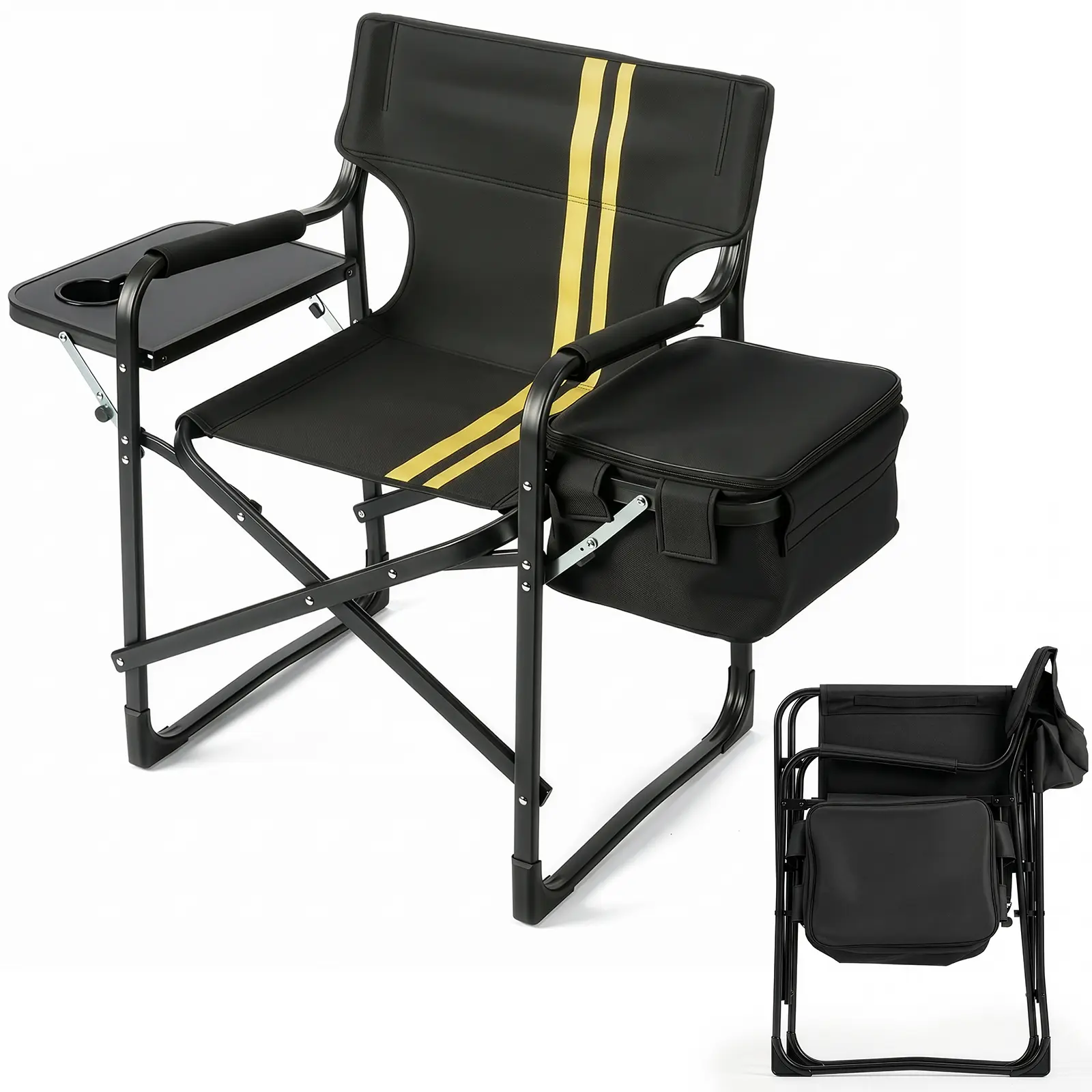 Aluminum Folding Camping Chair - Lightweight, Foldable, 265 lbs Weight Capacity, Built-in Insulated Cooler Bag & Side Table, Heavy-Duty Frame for Camping, Backyard Relaxation, Aluminum Folding Chairs, Beach, Integrated Side Table, Portable, Tailgating, Ca