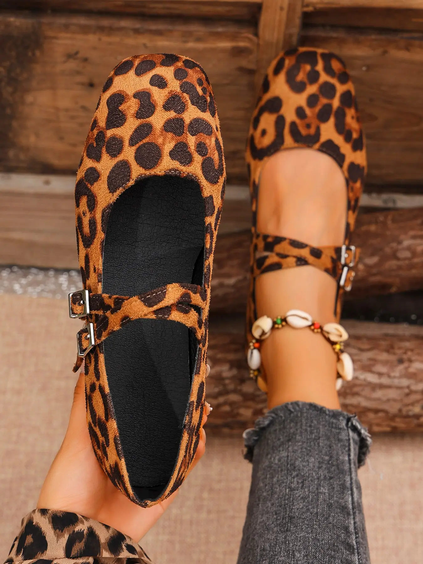 Women's Elegant Leopard Ballet Flats, Ballerina Flats, Lightweight Square Toe Flat Shoes, Casual Comfortable Rubber Sole, All-Seasons Daily Wear Footwear