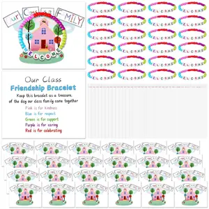 Colorful Back to School Friendship Bracelet Gift Set - Plain, Color-Coded for Meaningful Messages, Family Theme Greeting Card, Portable Bags, for Teachers' Welcome Gifts, Kindergarten-Elementary Students