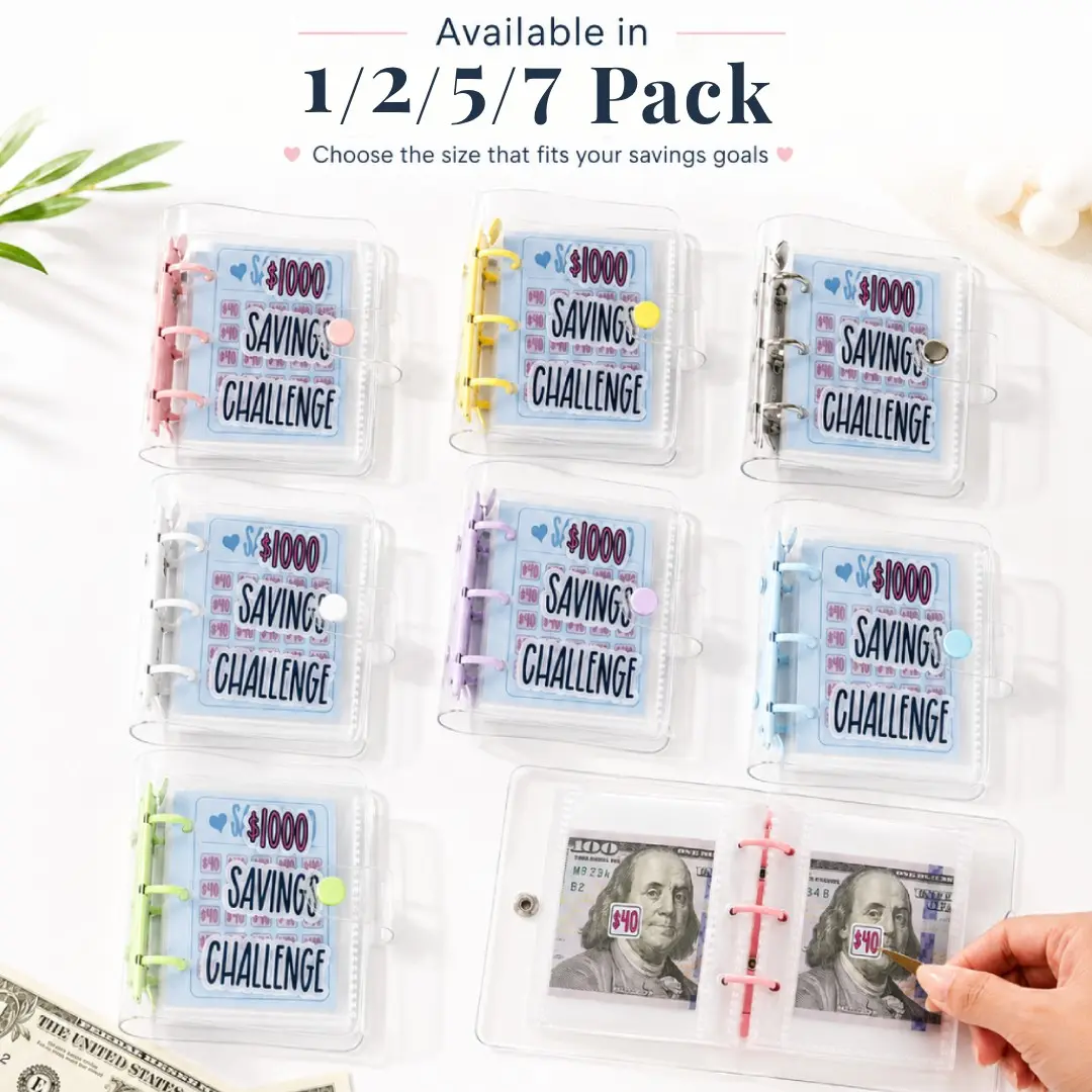 1/2/5/7PCS $1000 Mini Money Saving Binder Reusable Cash Envelope System Set– 2026 Budget Binder, Transparent PVC Pockets, Money Saving Challenge Clear Loose Leaf Book, Office Supplies,Perfect Finance Planner Flexible Durable, Savings Challenge Planner