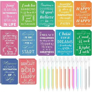 24 Pcs Mini Inspirational Notebooks Bulk with 24 Colorful Pens, Small Pocket Journal Notepad Set, Motivational Bulk Gifts for Women Men Teacher Students, Ideal Mother's Day Gift, 3.5" x 5.5"