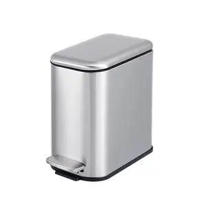 Odor-Seal Soft-Close Slim Trash Can – 5L/12L Stainless Steel Indoor Garbage Bin with Removable Inner Bucket, Sturdy Pedal & Portable Handle, Space-Saving for Office, Kitchen, Bathroom