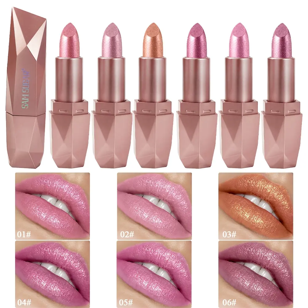 Diamond Metallic Glitter Lipstick, Pearl Shimmer Sparkly Lip Stick, Pearl Gloss Finish, Glossy Metallic Shine, Waterproof Smudge Proof Highly Pigmented Nourishing Lip Makeup for Women Party Cosplay