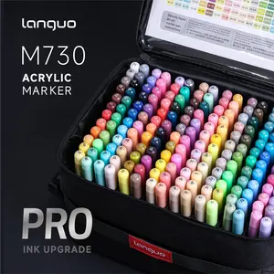 Languo Acrylic Marker Pens Set, 9/48/72/96/192/288 Colors, Enhanced Ink Coverage, Non-Blotting, Multi-Material Use, Fabric Storage Bag Included
