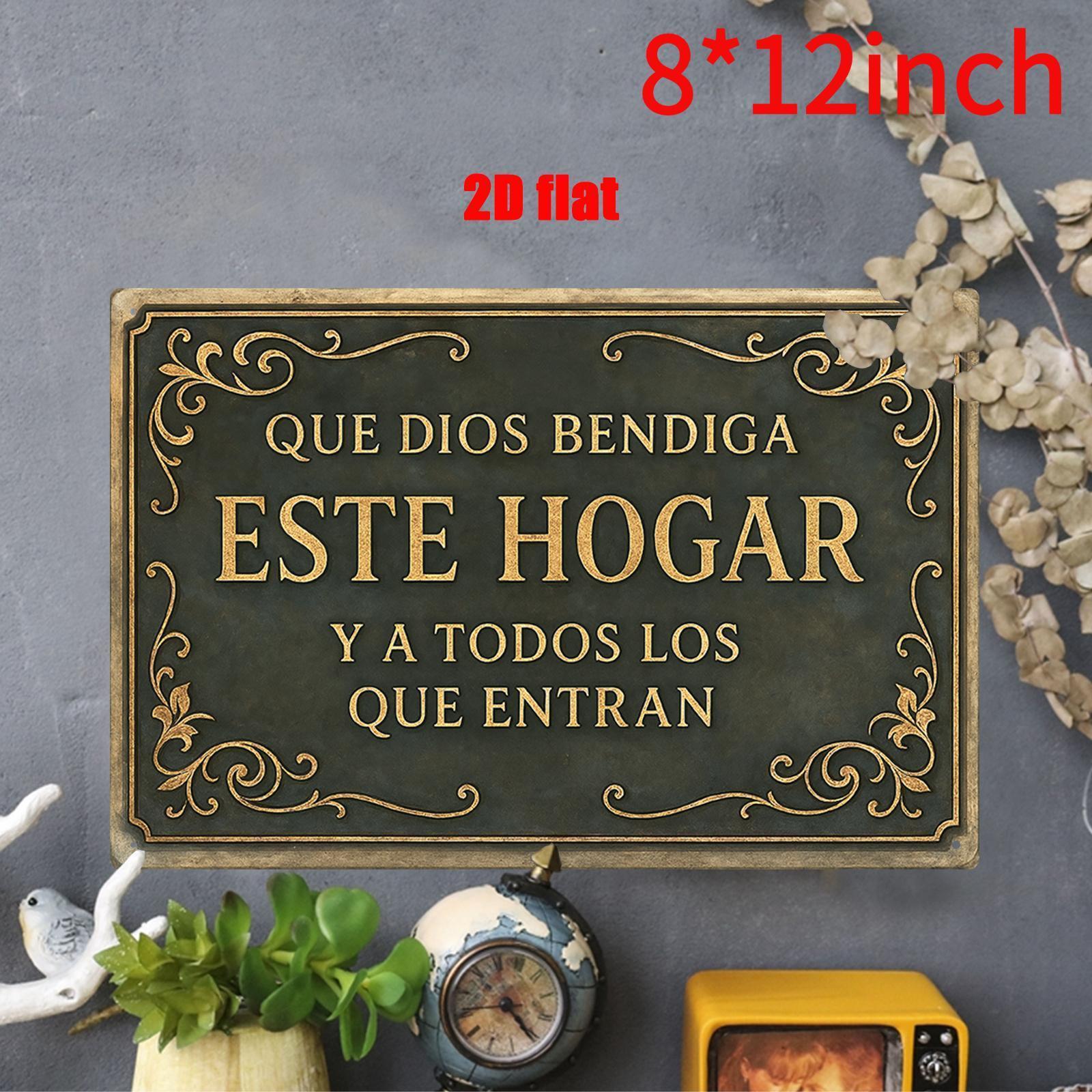 2D Flat, 1pc，8*12inches Metal Wall Art Sign, Wall Decoration Poster, Spanish "God Bless This Home" Theme Iron Wall Art, Suitable for Home Prayer Room, Bedroom, Study Room, Living Room, Dining Room, Ideal Gift for Friends, Size 8x12inch