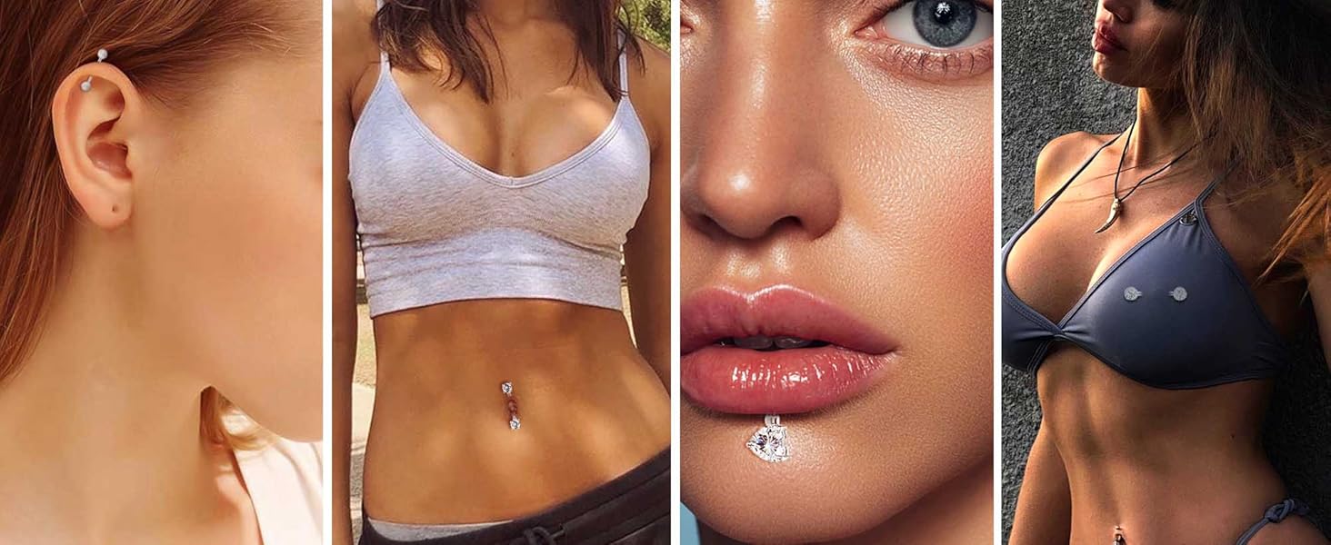 8 Pairs 14G Surgical Steel Body Piercing Set Heart & CZ Barbell Jewelry | Multi-use for Tongue, Ear & Body Piercings 5/8 Inches