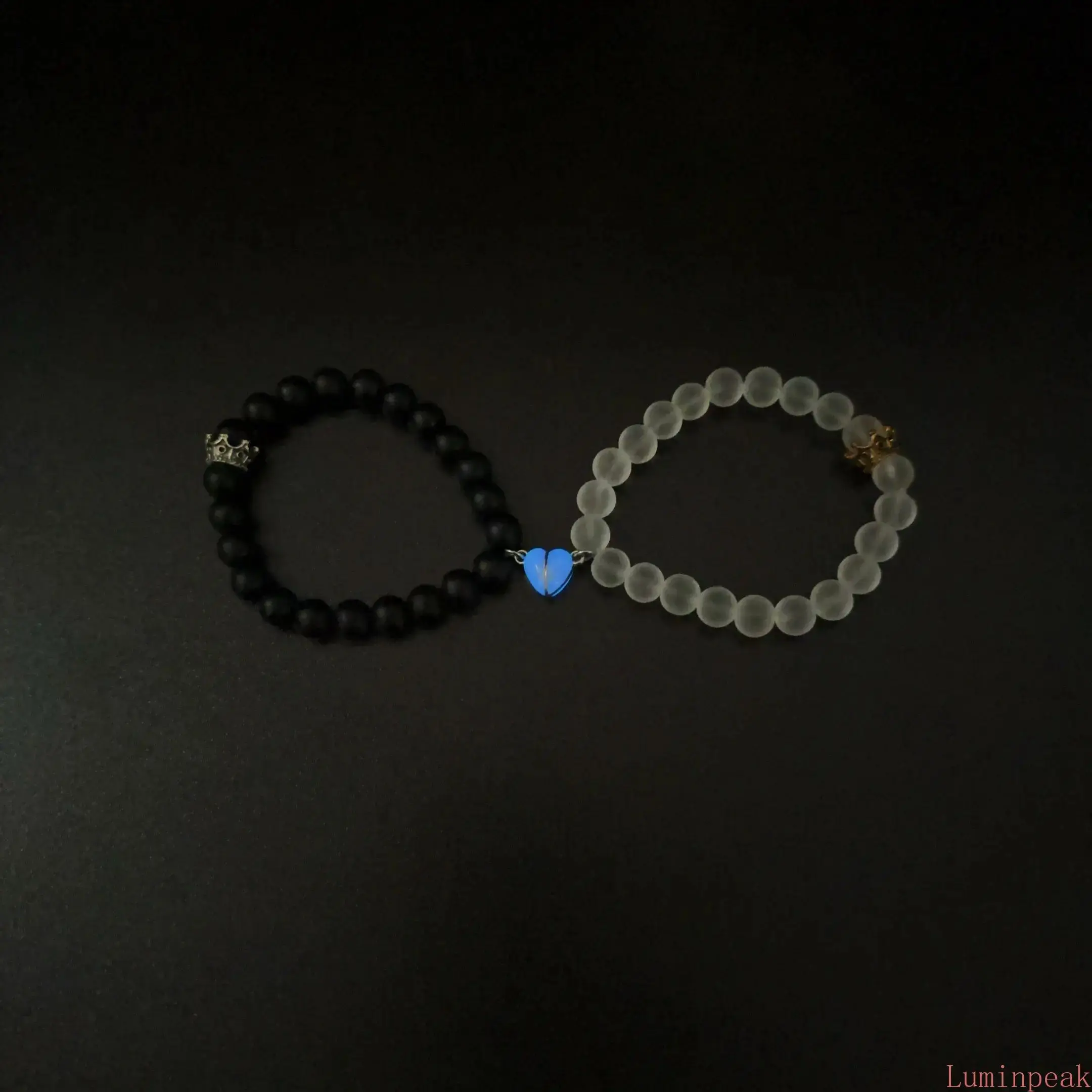 Matching Bracelets for Couples, 2 Pcs Set with Magnetic Glow in the Dark Heart Charm, American-Owned Gift for Anniversary