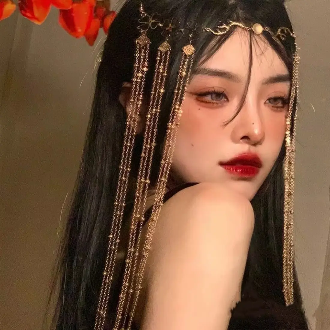 Women’s Crystal Head Chain Hair Jewelry, Fairy Tassel Forehead Chain with Elegant Face Veil Design, Trendy Boho Vintage Hair Accessories, Fantasy Style Headdress for Wedding Bridal Looks, Festival Outfits, Party Costumes, Photoshoots & Gift
