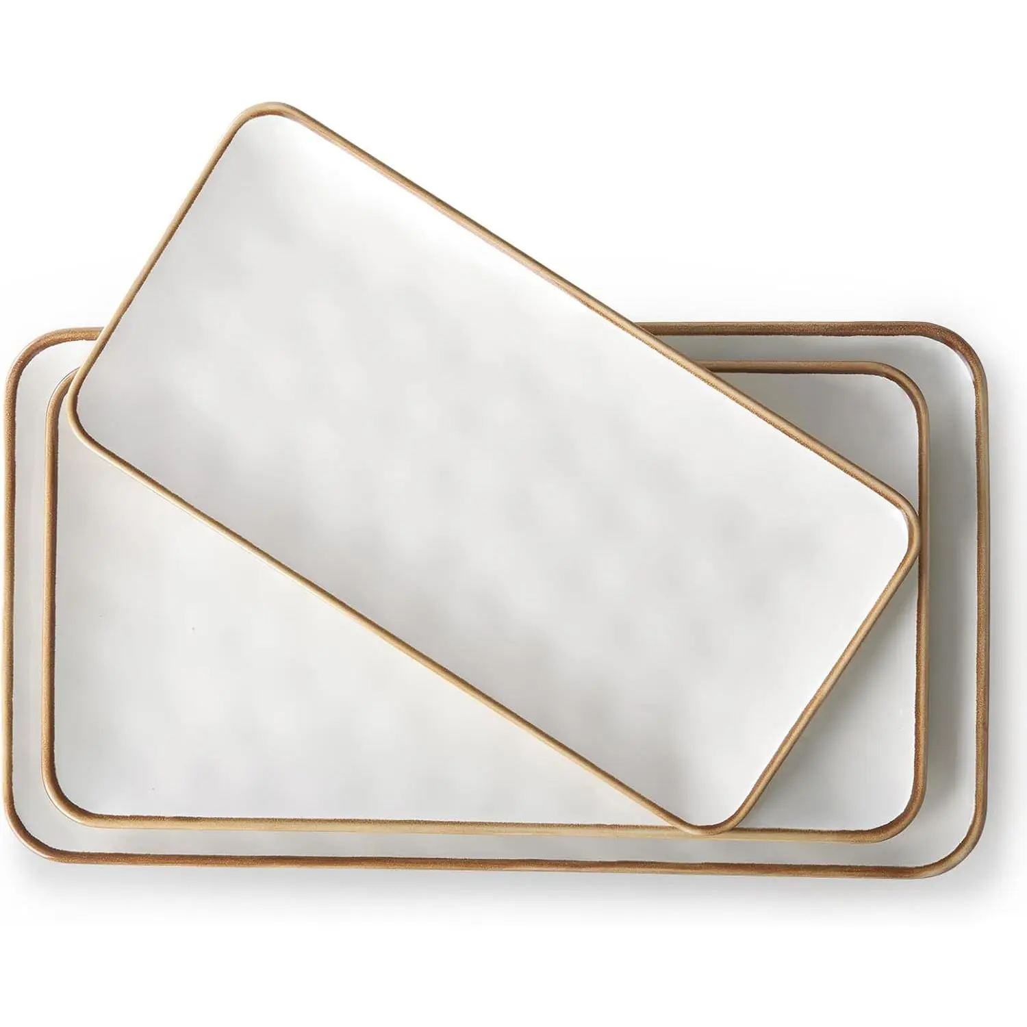 Ceramic Rectangle Serving Platter with Brown Rim, 15.6/14.1/12.6 Inch Large Serving Dishes for Entertaining Party, Sushi, Turkey, Cheese, Snack and Dessert, Microwave Dishwasher Safe